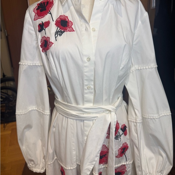 Carolina Herrera Embroidered
Long-Sleeve Shirtdress Red Floral Accents Sz 16 - Picture 11 of 16